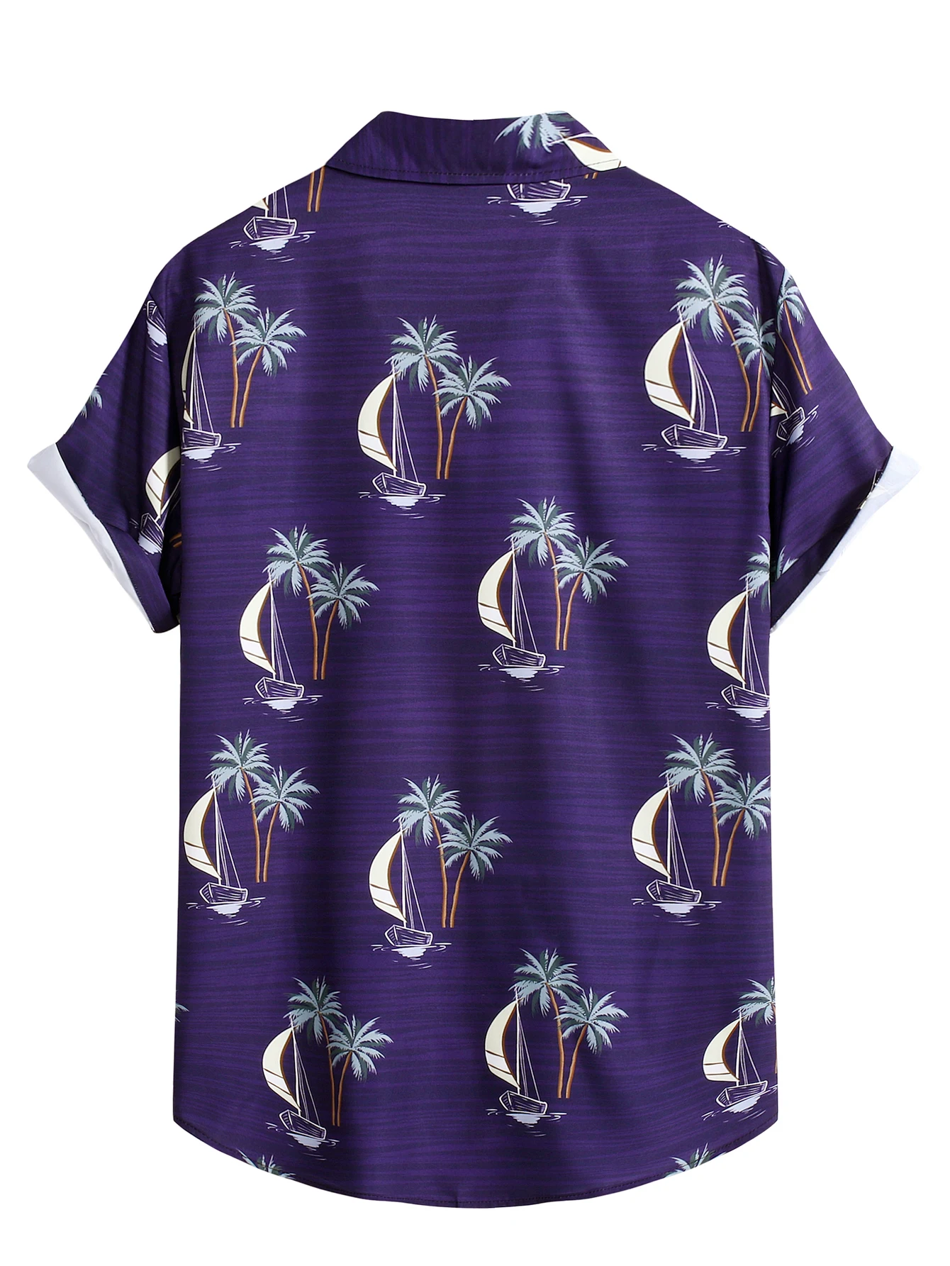 Sailing Boat Palm Tree Print Tropical Beach Shirts Men 2023 Brand Casual Short Sleeve Button Up Hawaiian Shirt Men Clothing XXL