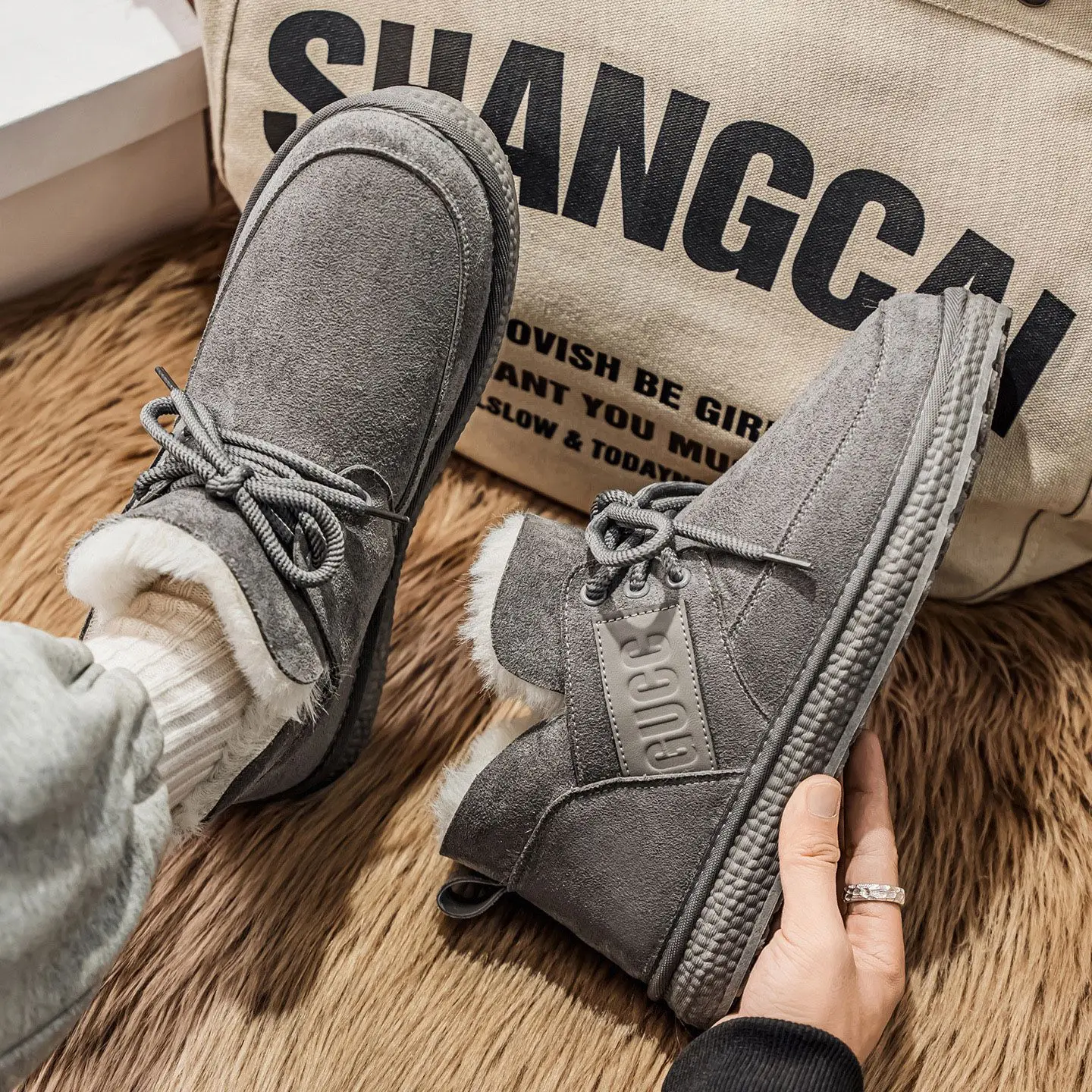 

Men's Winter Grey Casual Snow Boots 2026 High-Quality Fashionable Thickened Cotton Warm Versatile Shoes