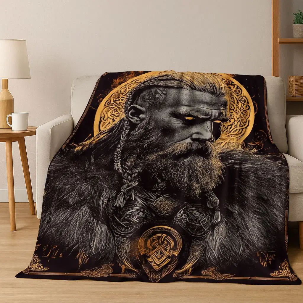 Nordic Viking Warrior Symbol Valhalla Valknut Rune Flannel Blanket,Cozy Soft Throw Blanket for Home Bedroom Bed Sofa Cover Gift