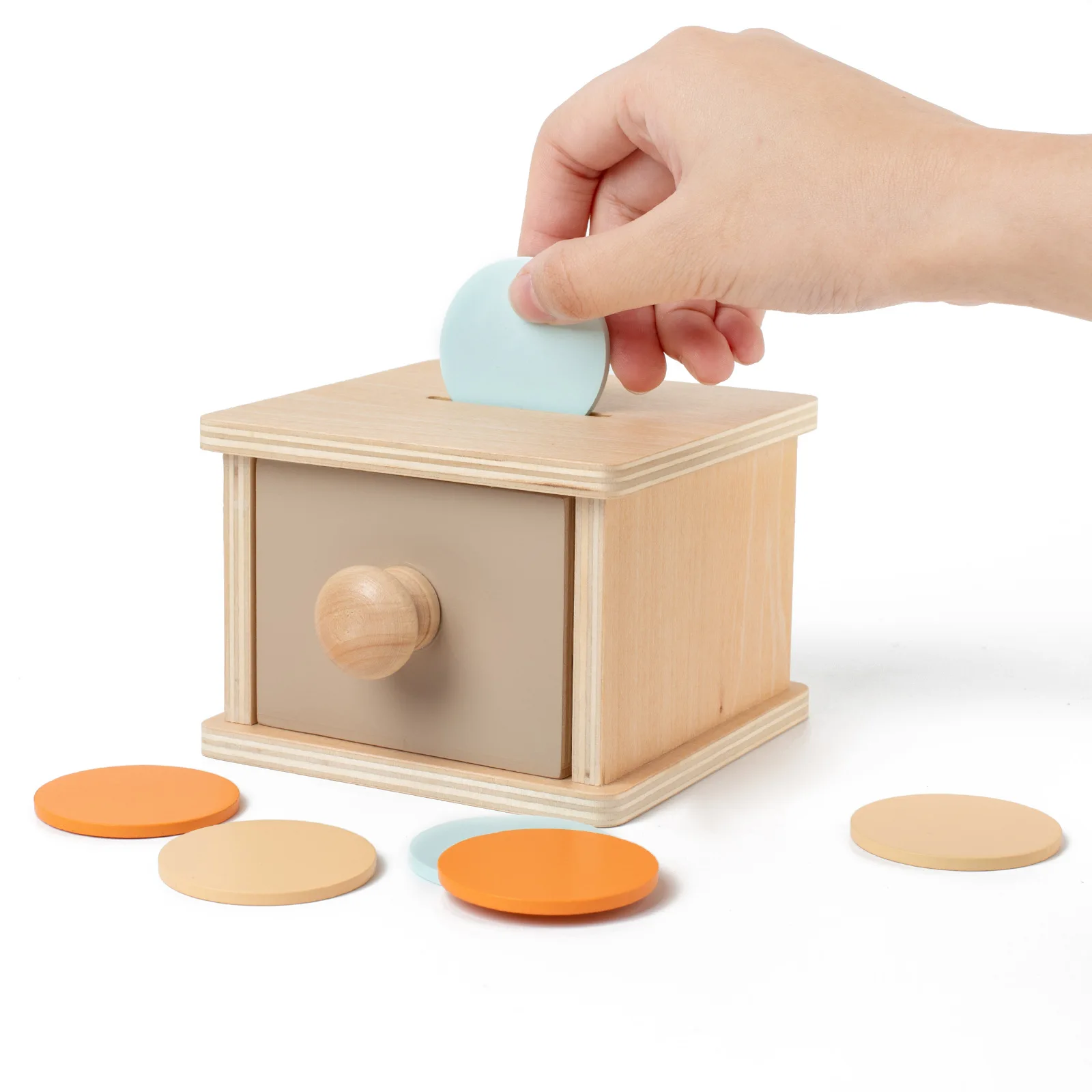 Jouets d'éducation précoce Montessori pour bébé, boîte à lancer de pièces de monnaie en bois coloré, formation au tambour, outils pédagogiques de logique sensorielle pour bébé