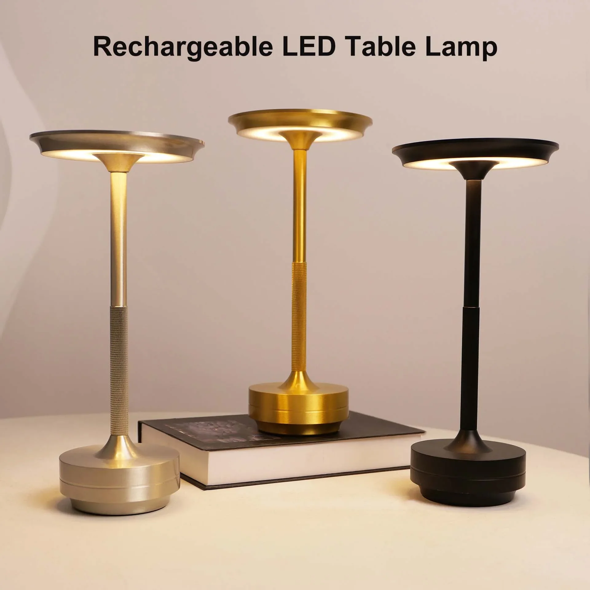 

Rechargeable LED Table Lamp Cordless 3 Colors Dimmable Touch Desk Lamp Bedroom Living Room Restaurant Bar Atmosphere Decor Light