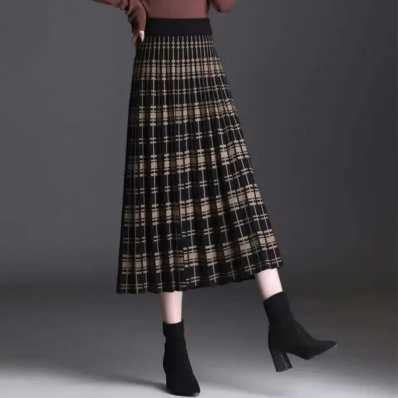 Plaid Skirt Winter Thick Woolen Half-Length Skirt 2025 New High-Waist  Plaid A-Line Large Skirt Apring Autumn Elegant