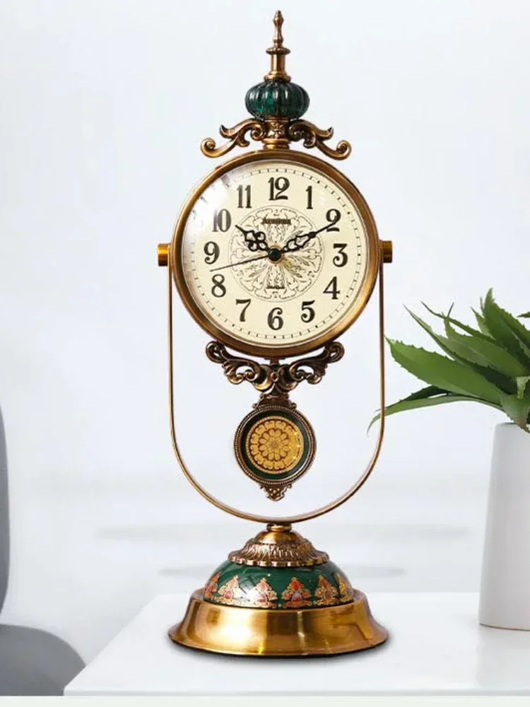 European-StyleHome Living Room Clock Fashion Retro Deer Decoration Creative Desktop Pendulum Clock Mute Desk