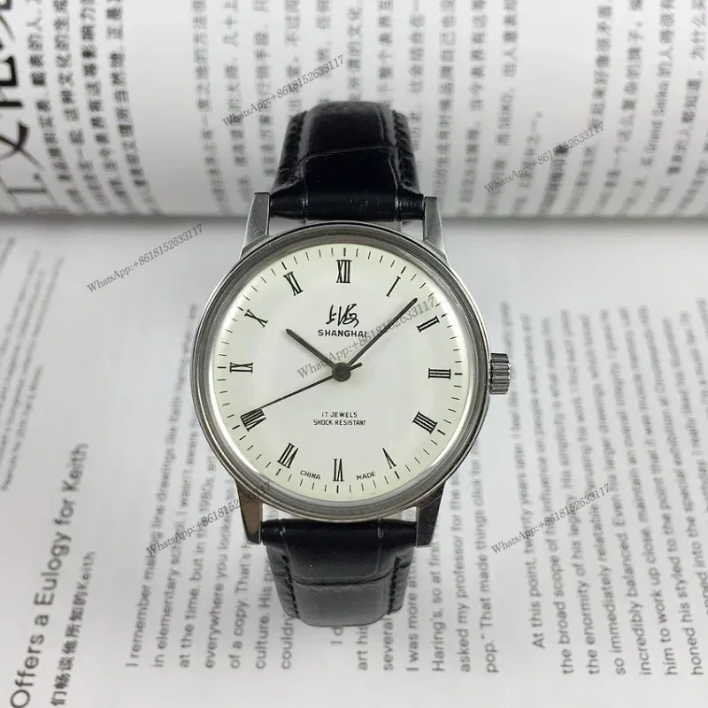オリジナル上海-8120-全鋼ローマ白文字盤手動機械式メンズ腕時計直径-36-ミリメートル-bb-mm-mm