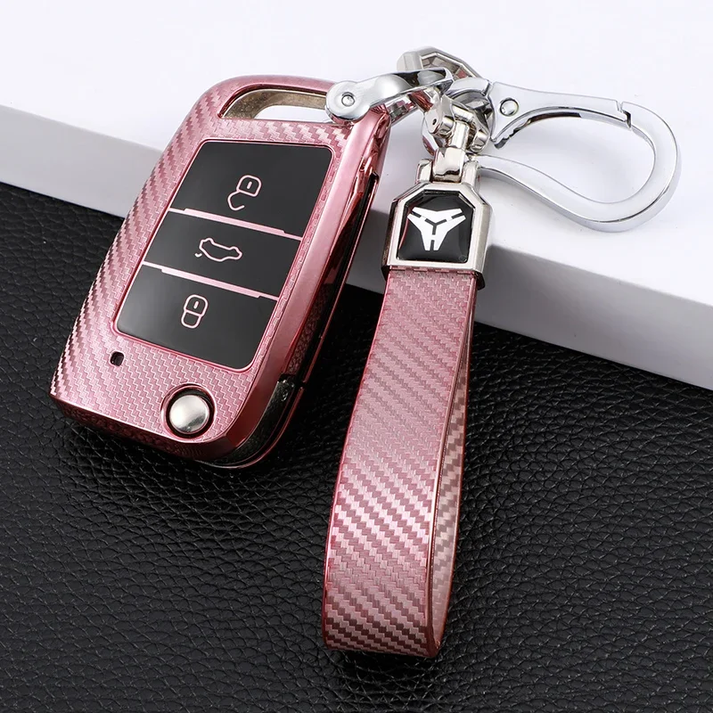 TPU Car Key Case Cover Holder Key Chain Ring for VW Volkswagen Tiguan Golf 7 Mk7 Polo for Skoda Kodiaq Rapid Octavia Protector