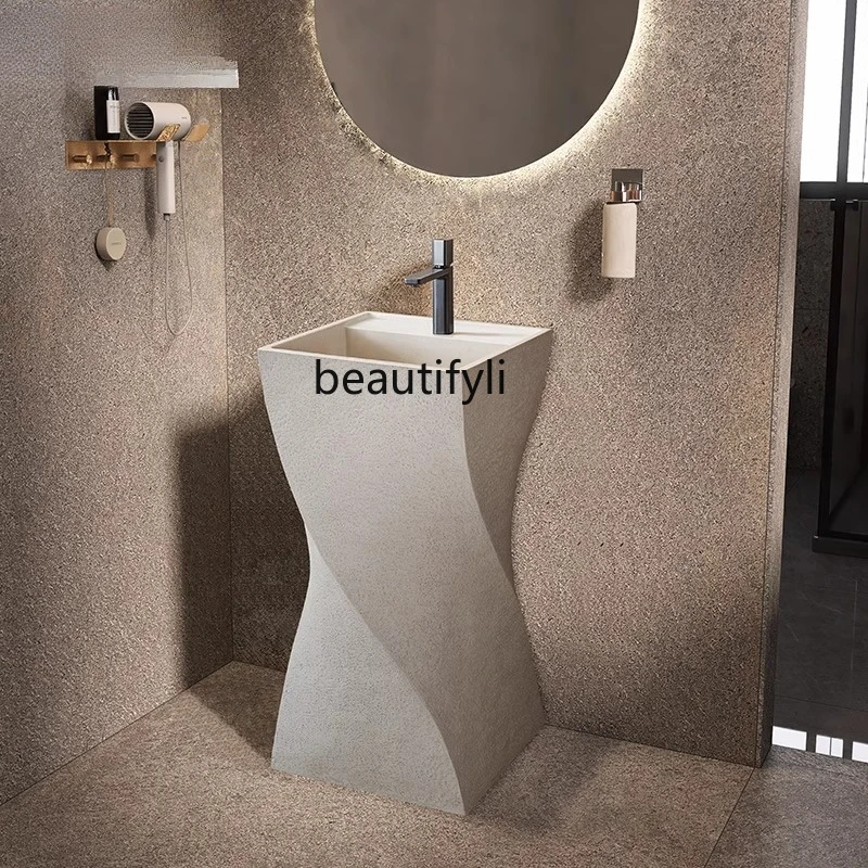 

Wabi-Sabi Cream Style Floor-Standing Integrated Art Wash Basin Unique Creative Japanese Style Washstand