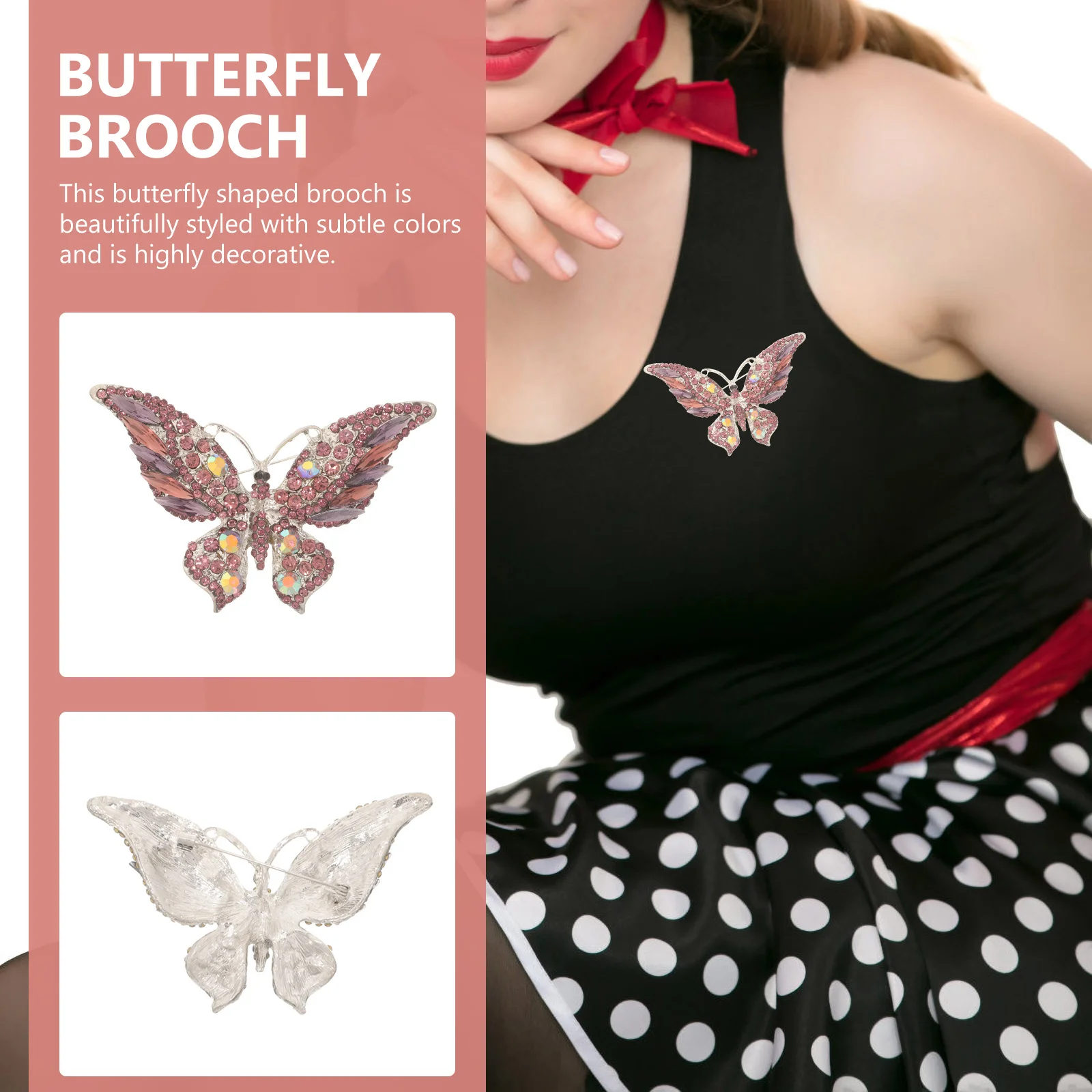 حجر الراين فراشة بروش دبوس ملابس حريمي التلبيب الديكور دبوس معدني ل وشاح شال حفلة الإكسسوارات #3