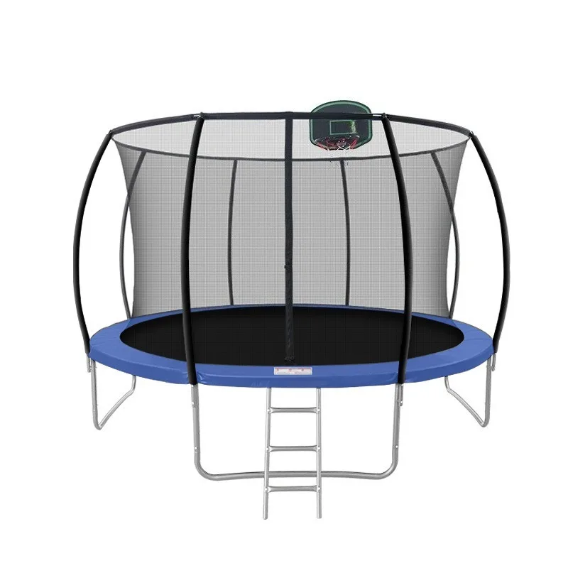 12FT Outdoor Large Blue-Black Trampoline Accommodates 5-8 People Waterproof and UV-resistant Suitable for Adults and Children