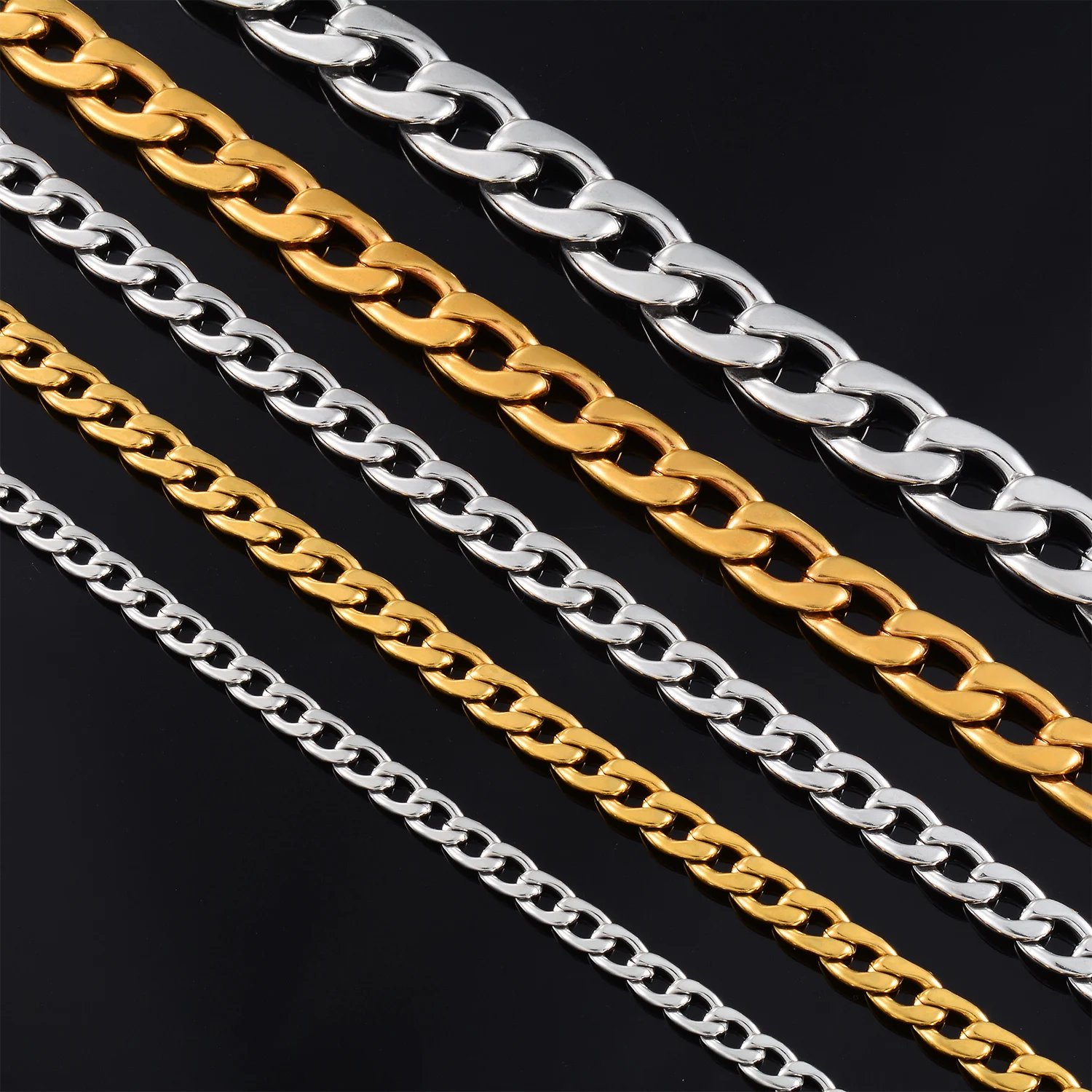 Figaro-Kette, Rostfreier Stahl, 4-11,5MM, 18K Vergoldet, Silberfarbene Gliederkette für Männer, Frauen und Jungen – Detail 5