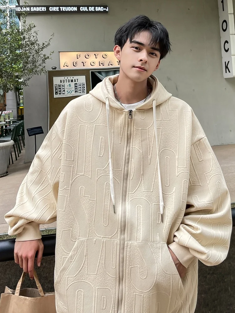 

Spring Autumn Letter Print Hoodie Cardigan Men's Faionable Casual Youth Sweatirt Zipper Closure Regular Fit American Sle