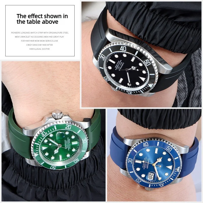 7 color Rubber Watchband For Rolex GMT Water Ghost DAYTONA Seiko Tudor Silicone men watch Strap Cuttable Bracelet 20mm 21mm 22mm