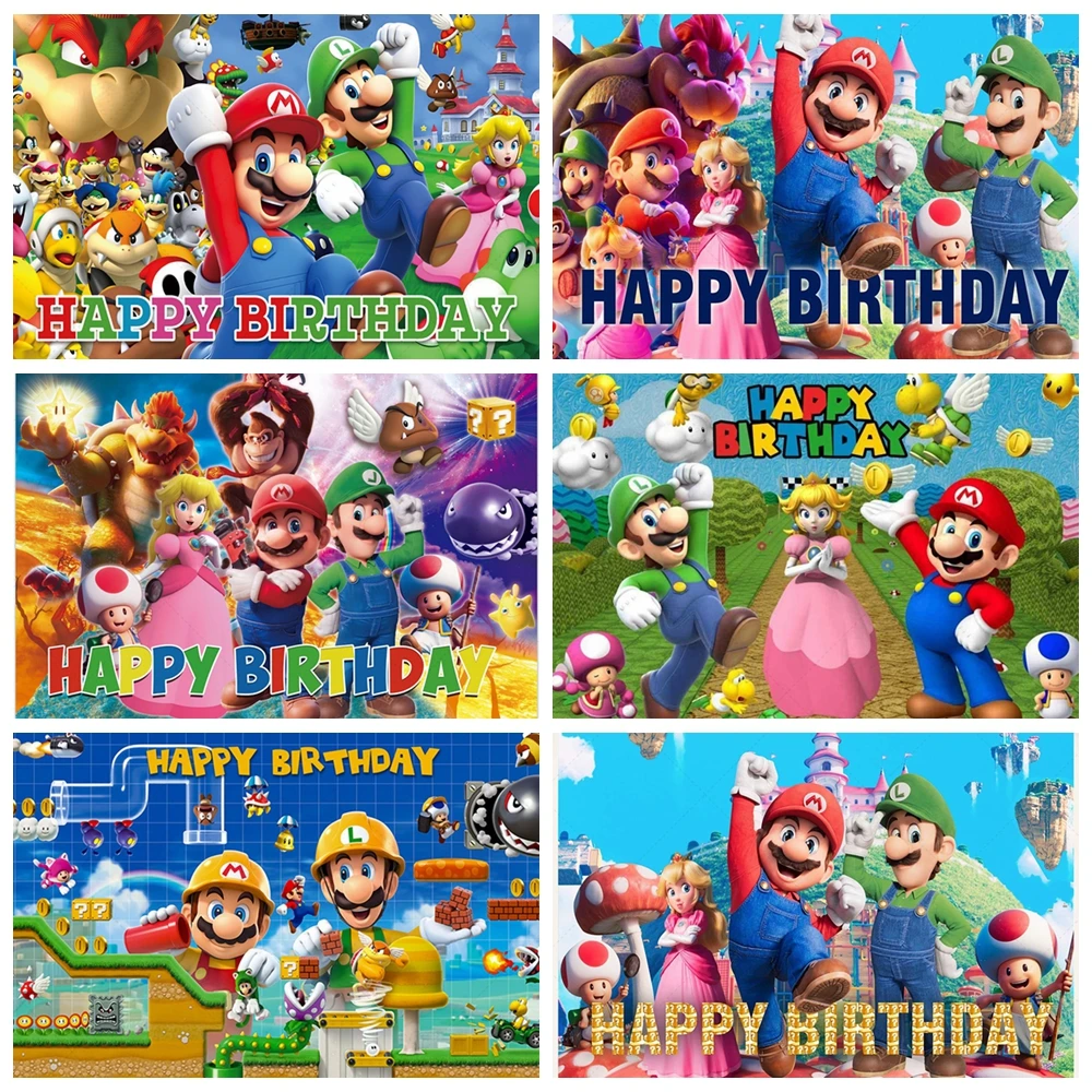 

Cartoon Super M&Marioed Bros Kids Birthday Party Backdrop Banner Photo Booth Background Decorations Celebration Supplies Props