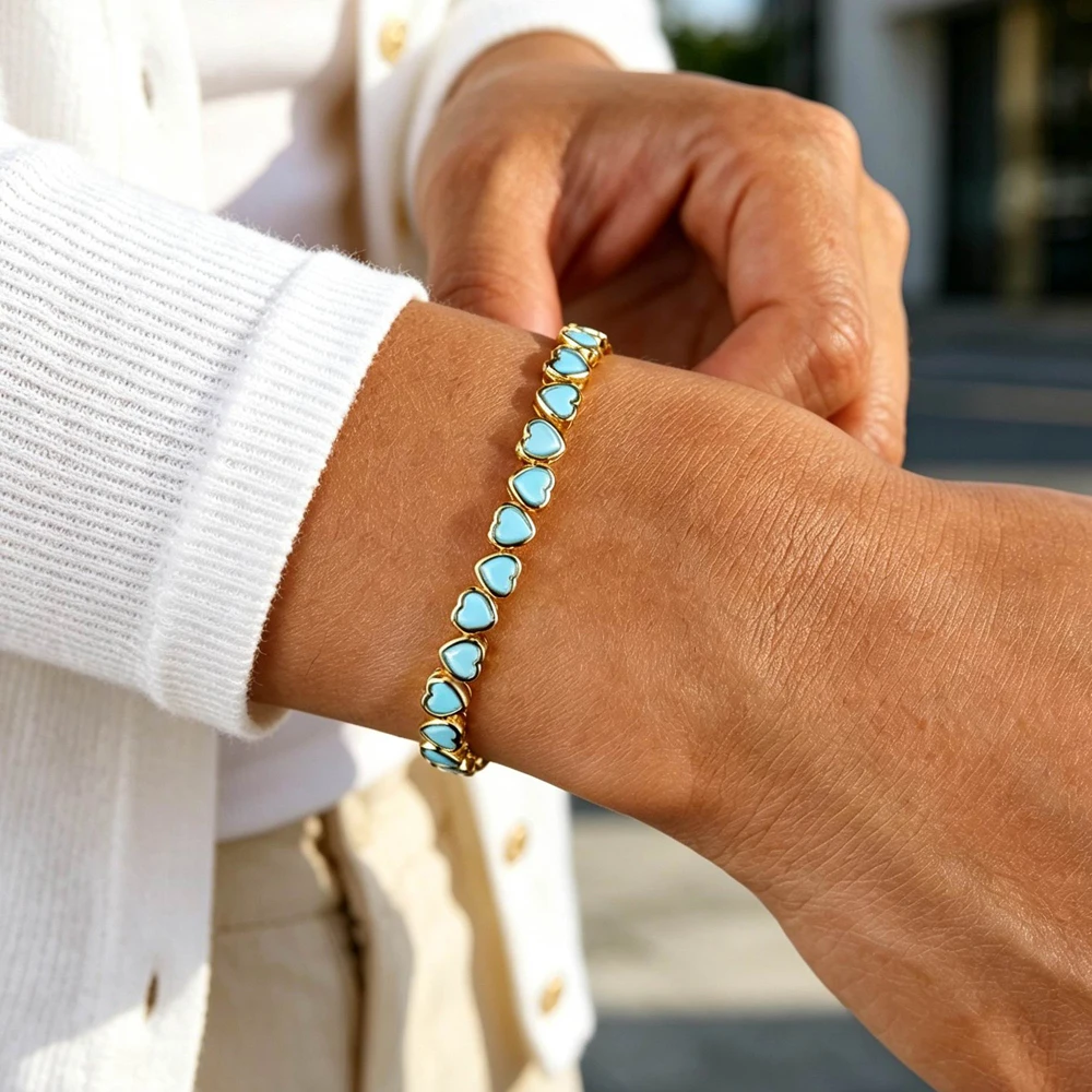 2026 Spring Fashion Gold Color Rainbow Jewelry Micro Pave 5A Cubic Zirconia CZ Enamel Geometric Tennis Chain Colorful Bracelet