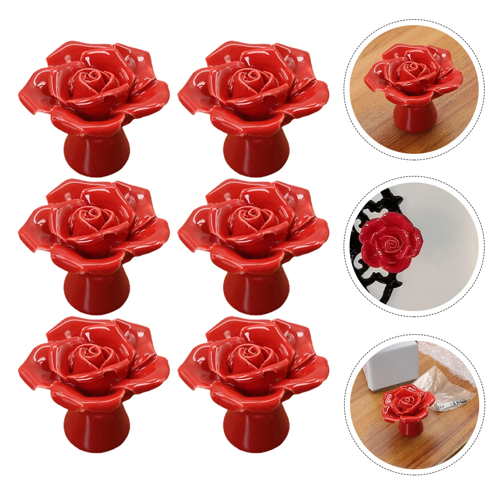 

6Pcs Rose Shaped Ceramic Knobs for Cupboard Cabinet Drawer Door Pull Handles Door Pull Handle Cabinet Knob Wardrobe Handle