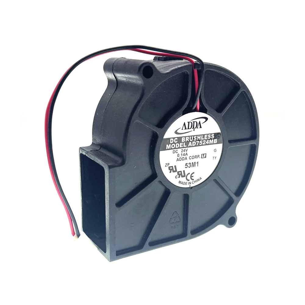 New 75mm DC 24V Blower Fan for ADDA AD7524MB 7530 24VDC 0.14A Dual Ball Bearing 2wire Centrifugal Turbine Blower Fan