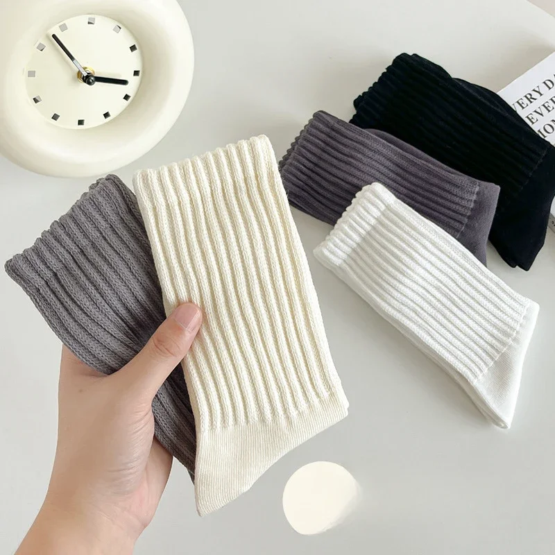 3 Pairs New Cashmere Wool Socks Women\'s Winter Thicken Warm Black White Gray Pack Set Thermal Japanese Fashion Solid Color Sock