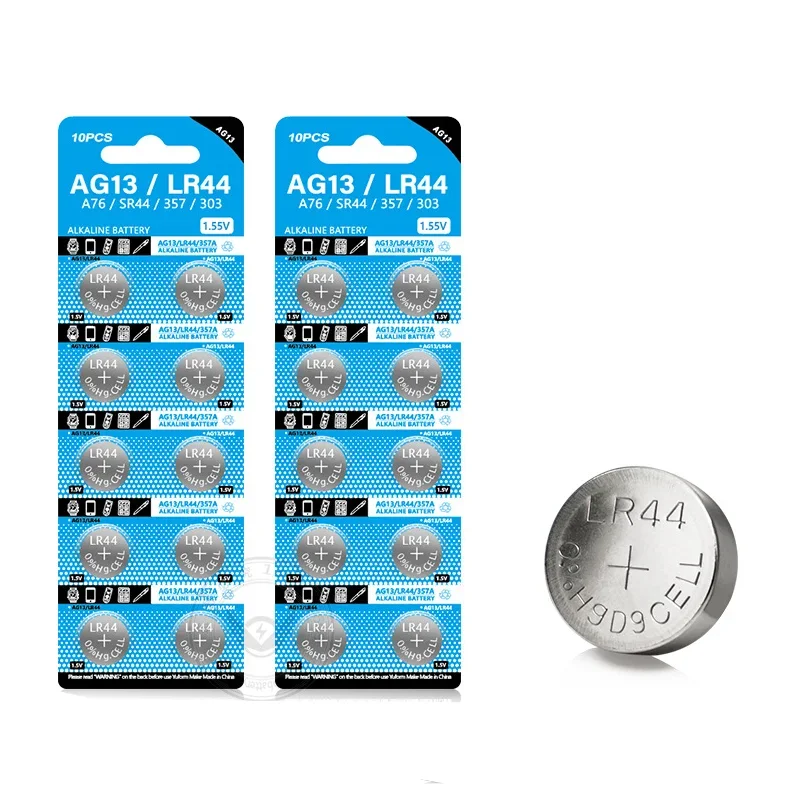 AG13 LR44 A76 357 357A LR1154 SR1154 SR44 1.55V Alkaline Battery for Watch Calculator Car Key Remote Clock Button Coin Cell