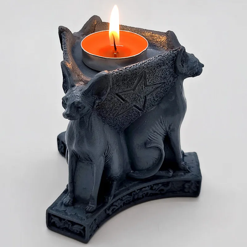 New silicone mold, three sided black cat candle holder, DIY concrete resin gypsum mold, Halloween decoration tools