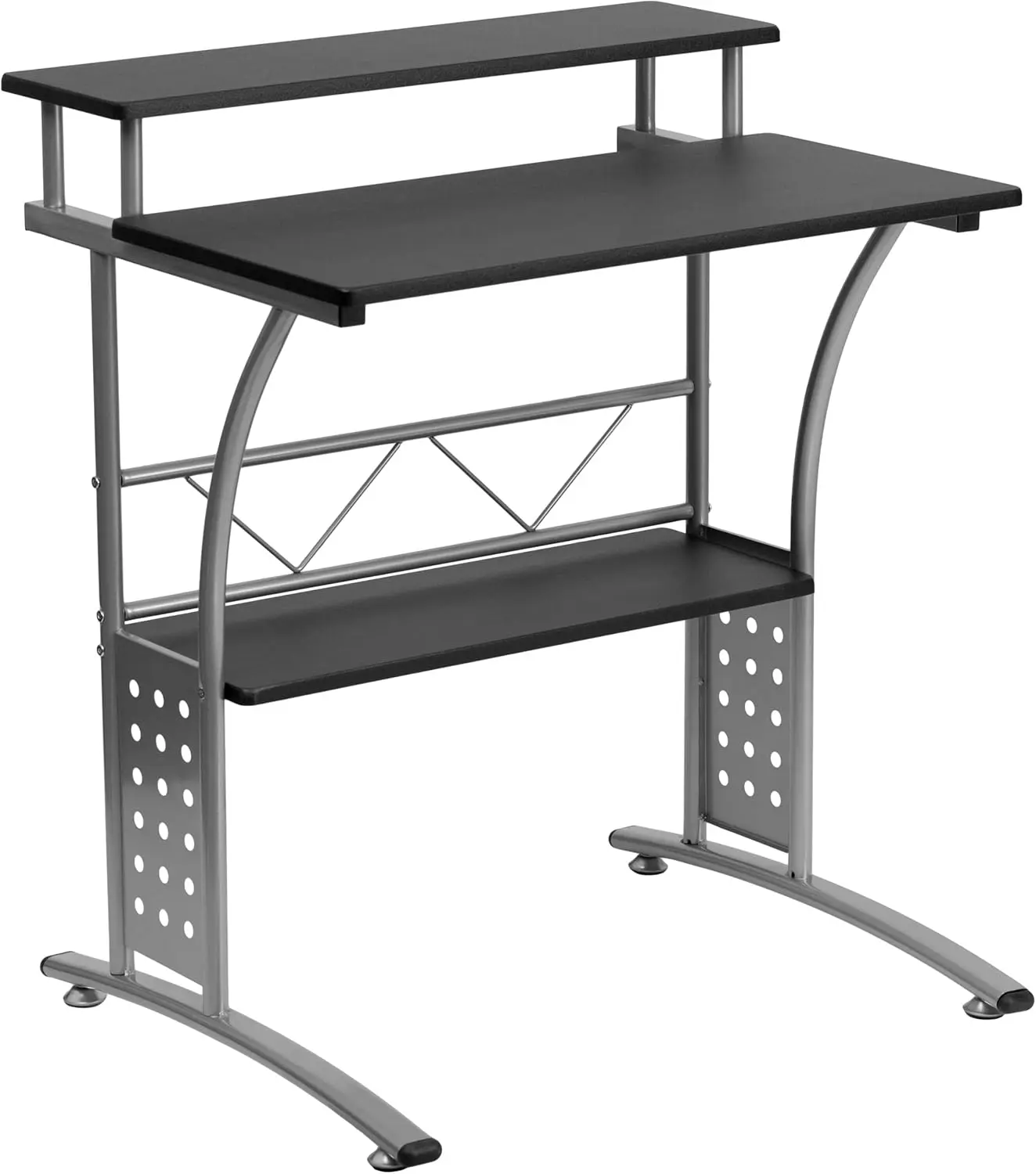 

Modern Office Computer Desk with Storage Shelves, Compact Home Office Desk 28"W Black