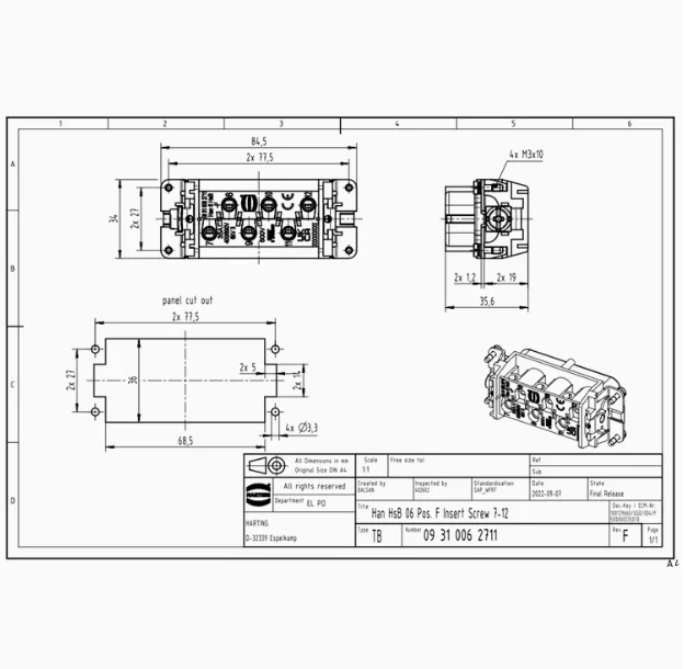 1pcs 09310062711 Germany HARDING Heavy Duty Connector HAN HSB 06/F (7-12) Screw Junction Female Core