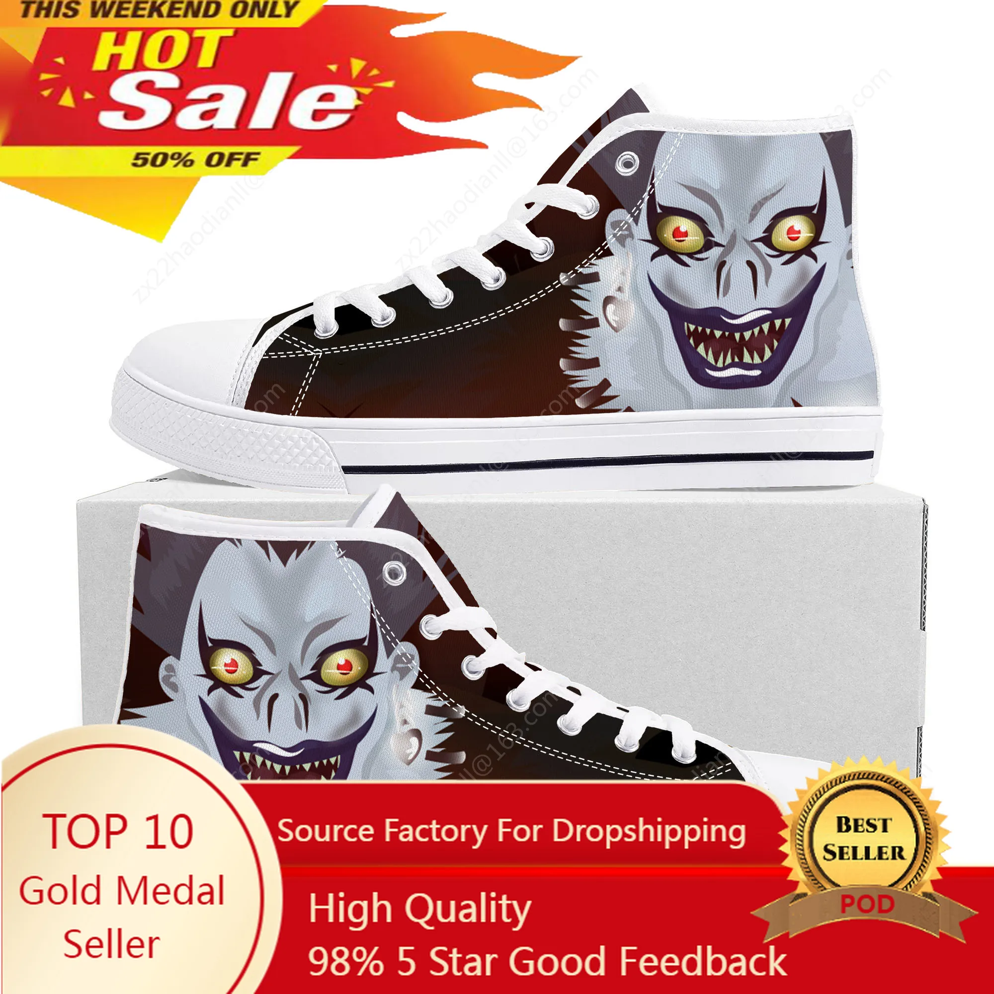 Hot Demon Ryuk Horror Halloween Death Note High Top Sneakers Mens Womens Teenager Canvas Sneaker Casual Couple Shoes Custom Shoe