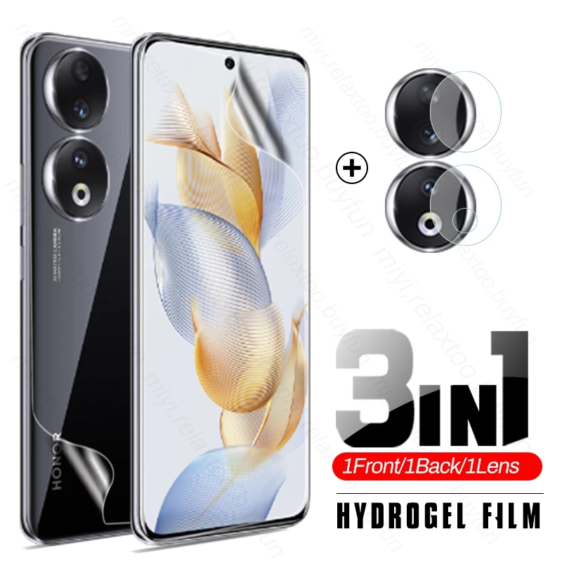 3To1 Camera Glass Screen Back Protector Soft Hydrogel Film For Honor 90 5G Not Glass Xonor Honer Honar 90 5G 2023 REA-NX9 6.7