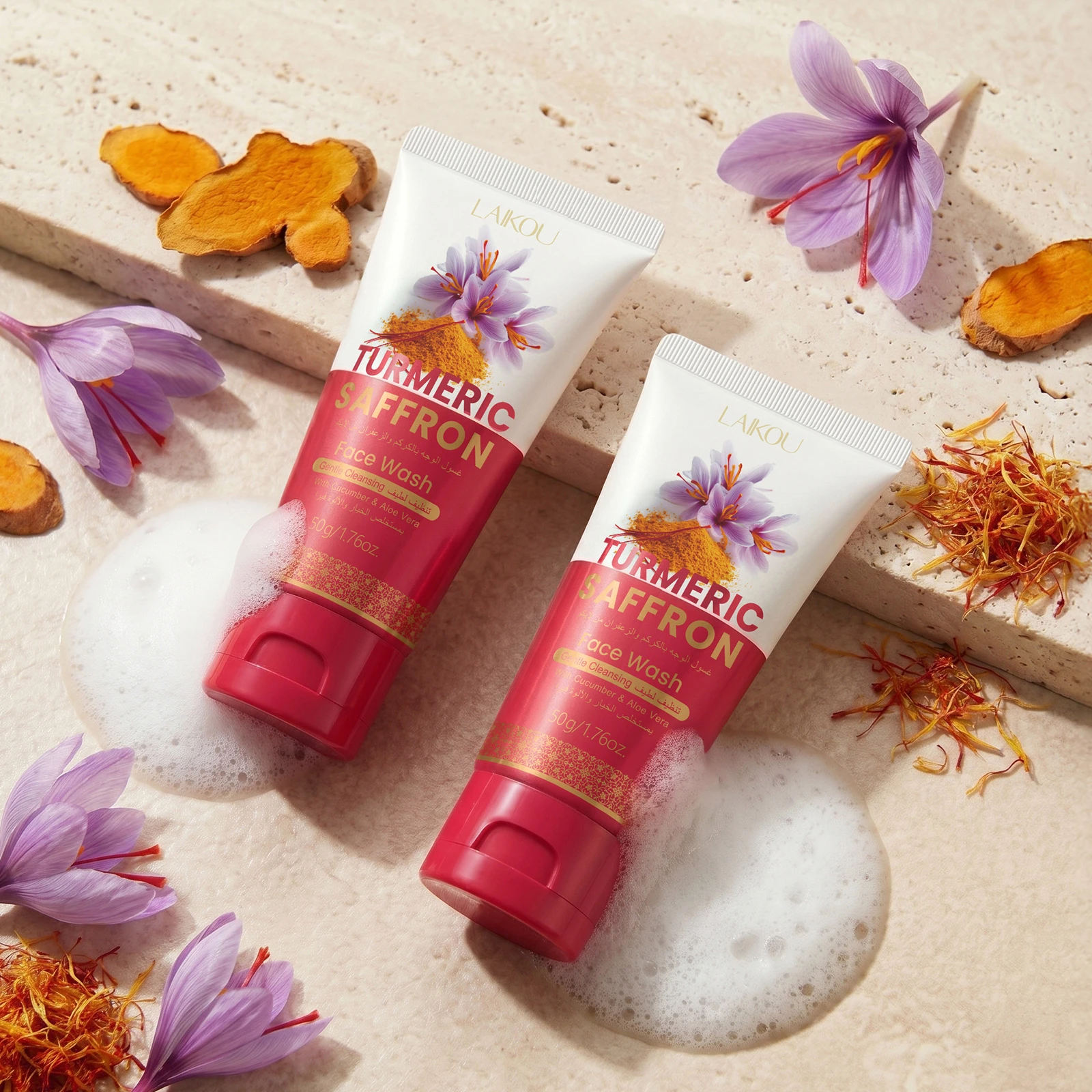 Turmeric Saffron Facial Cleanser 50g Gentle Hydrating Moisturizing Face Wash Deep Clean Impurities Mild Daily Facial Skin Care