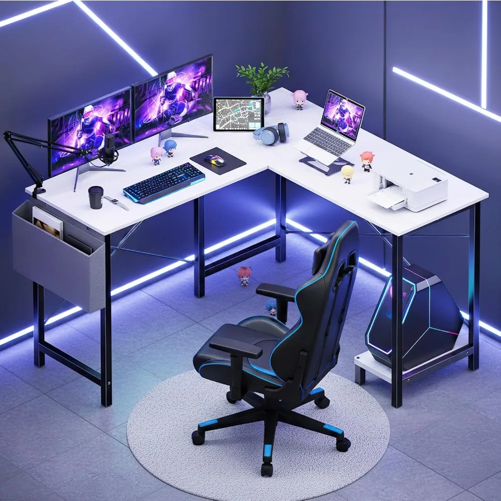L-Shaped Gaming Desk with Storage, 50 Inch Corner Table for Home Office and Small Spaces