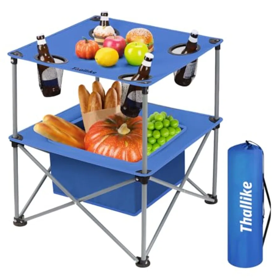 

Portable Folding Camping Table Lightweight Outdoor Picnic Table with 4 Cup Holders and Storage Case Collapsible Tailgating Tabl