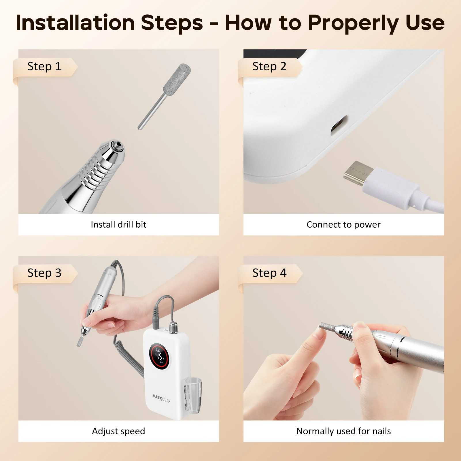 Trapano Elettrico per Unghie Ricaricabile 45000RPM, Macchina Professionale per Lucidatura Unghie, Lima Silenziosa per Manicure e Salone