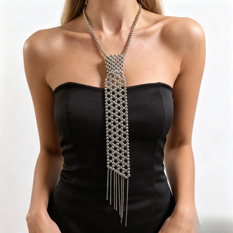Fashionable Imitation Pearl Tie Necklace Niche High-End Accessories Versatile Style For Everyday Parties
