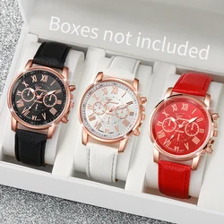 3PCS Fashion Women's Watches Casual Leather Band Quartz Watch（Without Box）