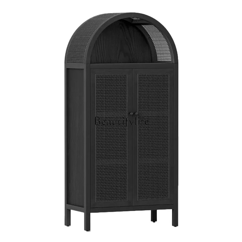 

FG17American light luxury braided rattan arched bookcase modern simple living room storage cabinet