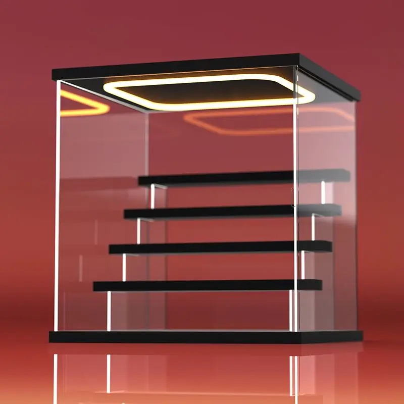 

Lighting Acrylic Lego Figurine Display Storage Box With Removable Ladder High Transparent Acrylic Dust-proof Building Block Bins