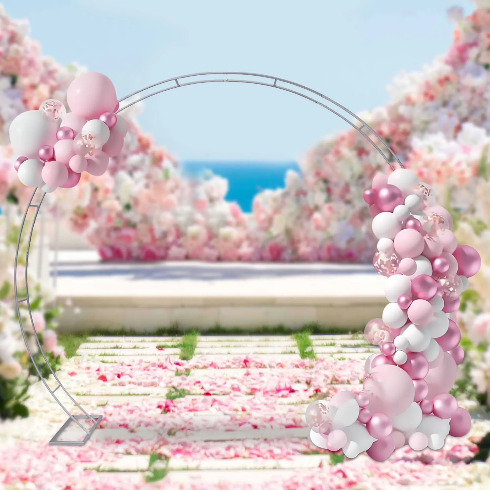 Round Balloon Arch Kit 275 x 240 cm Double Pole Flowers Arch Metal Frame Backdrop Stand Backdrop Background Wedding Decoration