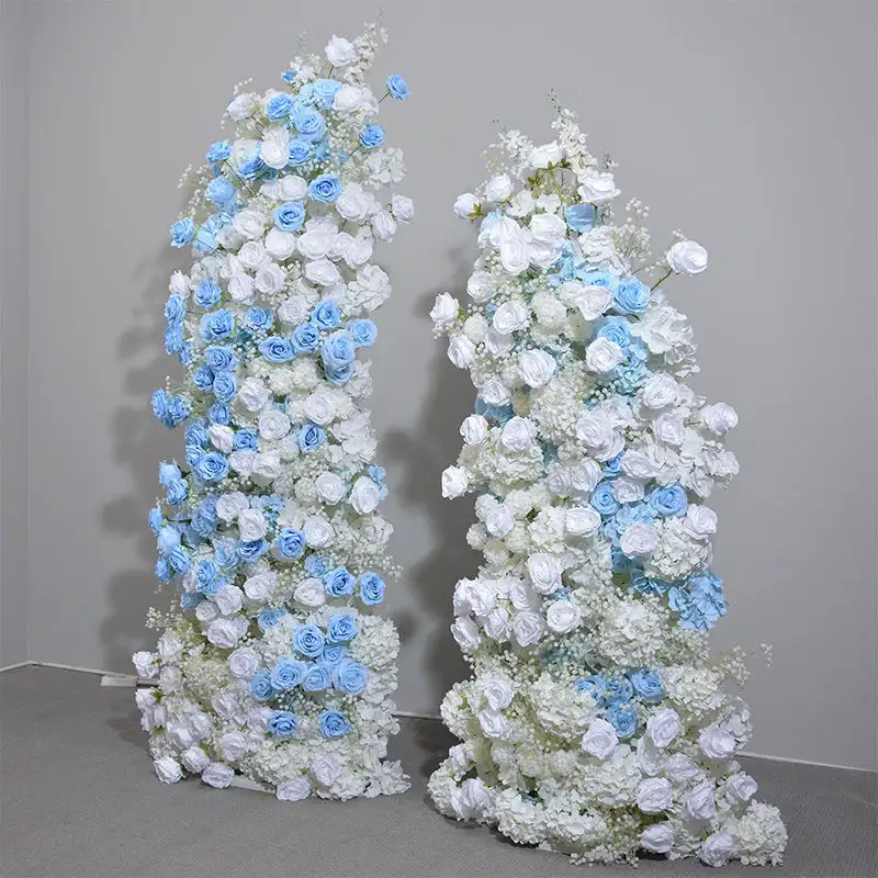 Custom series blue-white rose Peony green leaves artificial mixed flower corner arch wedding background decoration stage setting