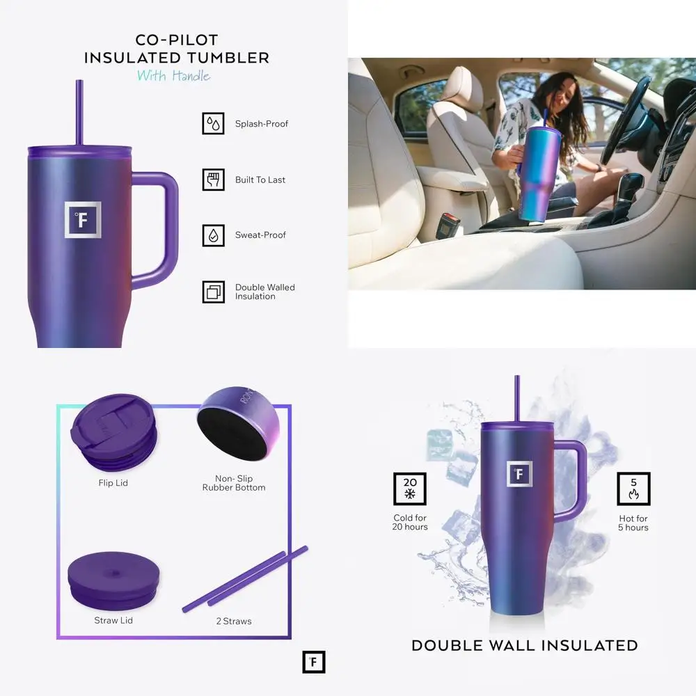 

Portable Insulated Tumbler with Straw and Flip Lid - Leak-Proof, 40 Oz, Pink, for Hot & Cold Drinks