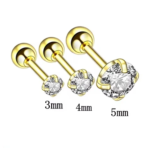 3 Paar klassische runde Zirkonia-Ohrstecker für Damen, Edelstahl-Damenknorpel, Tragus, Lappen, Daith-Piercing-Schmuck
