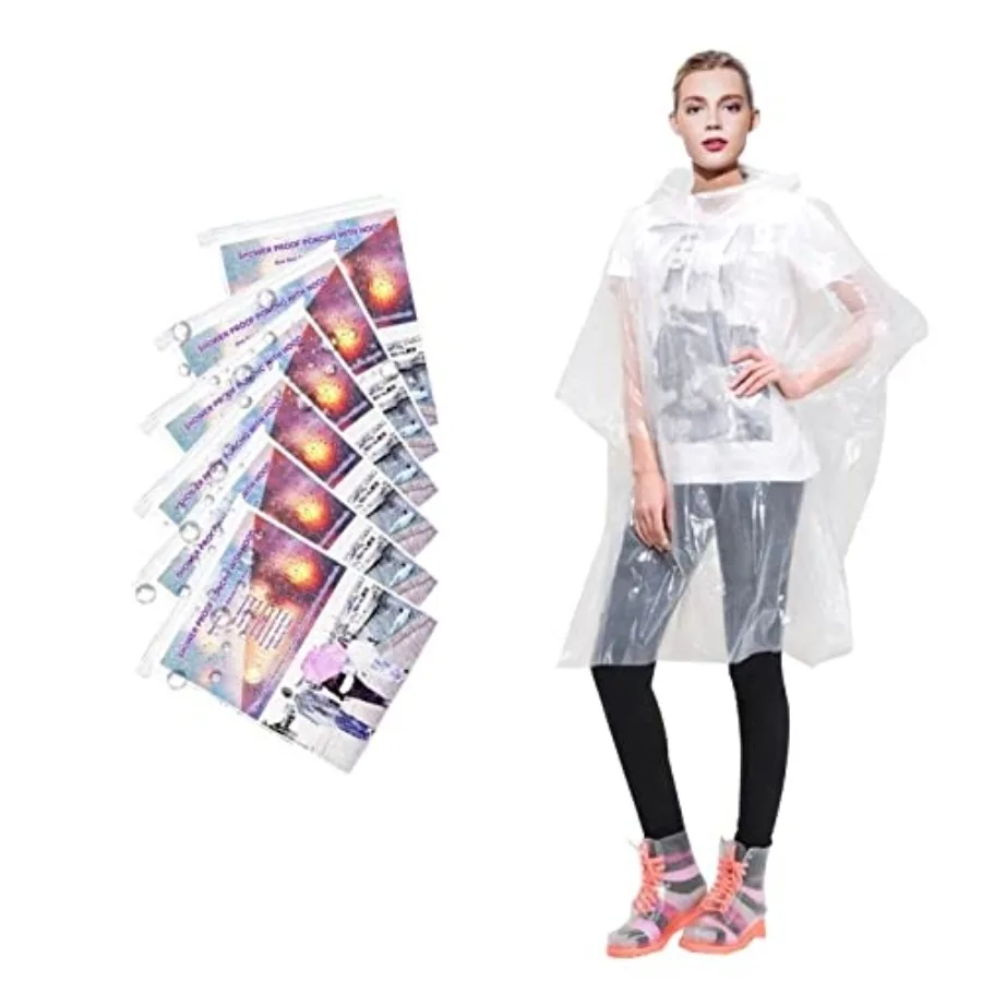 

Rain Ponchos for Adults Disposable - Waterproof Lightweight 6 Pack Rain Ponchos with Drawstring Hood 50% Thicker Material Emerg