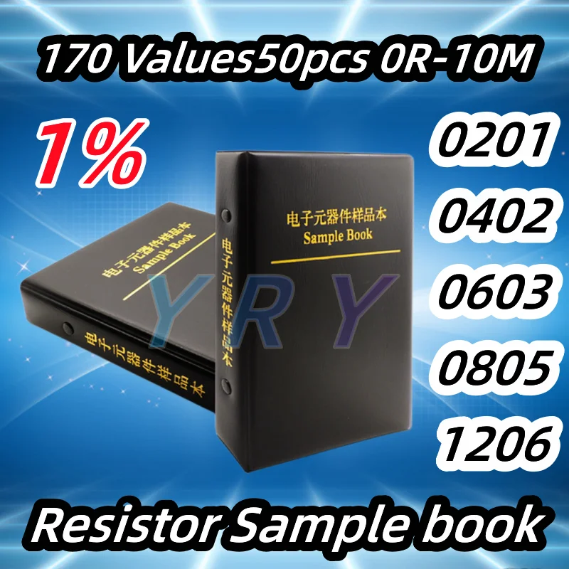 Zestaw rezystorów Smd Book 0805 Zestaw rezystorów chipowych 0201 0402 0603 1206 1% FR-07 SMT 170 wartości 0R-10M Smd Książka próbek