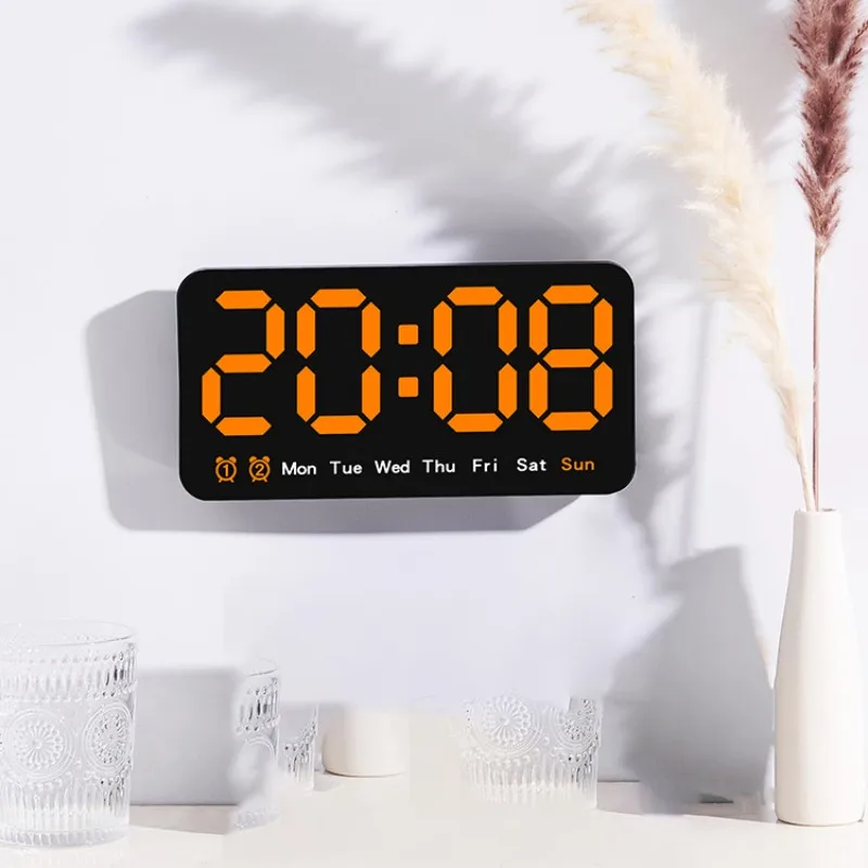 Sprachsteuerung, große digitale Wanduhr, Temperatur, Datum, Woche, DST, Schlummer-Tischuhr, 12/24 Stunden, Dual-Alarm, Wand-LED-Uhr – Detail 30