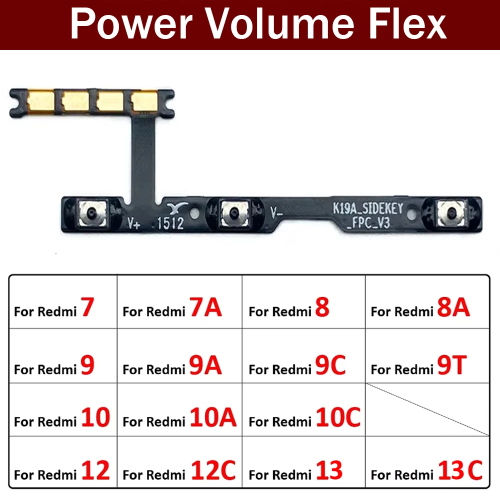 New For Xiaomi Redmi 6 6A 7 7A 8 8A 9 9A 9C 9T 10 10C 10A 12C 12 13 13C Power Switch On Off Button Volume Key Button Flex Cable