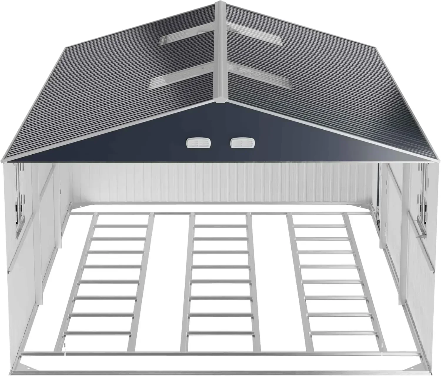 Metal Garage Shed Carport Workshop Base Floor Kit Steel Frame Skylight Dual Entry Snow Wind Rated