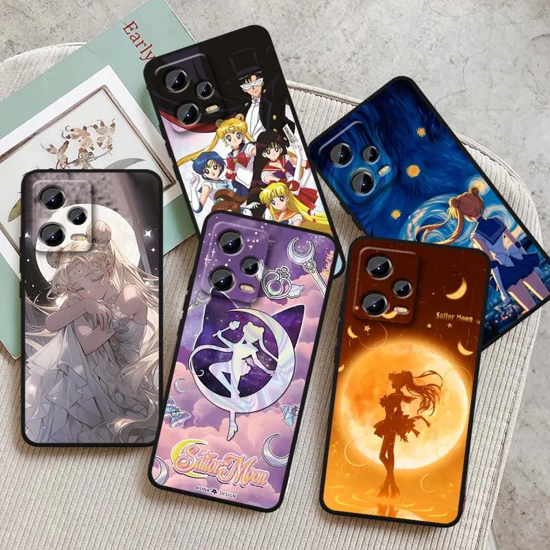 أنيمي S-Sailors M-Moons Art جراب هاتف ل Xiaomi Redmi ملاحظة 14 13 12 12S 11E 11 11S 11T Pro Plus 4G 5G أسود لينة غطاء من البولي يوريثان الحراري #1