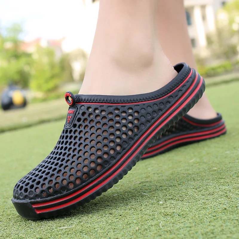 Streamlined men sport slippers smooth lines, flexible bending, wear-resistant slides for gym and home dual use