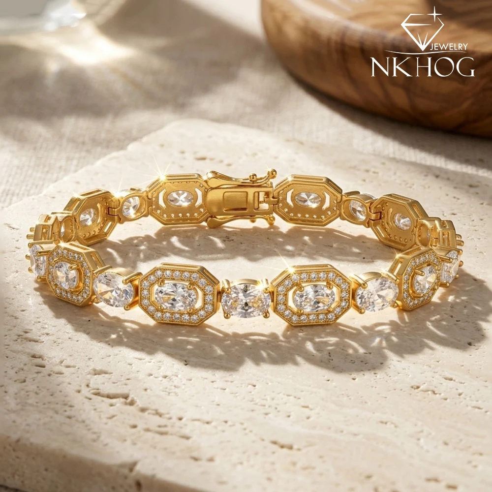 

NKHOG 1CT Oval Cut Full Moissanite Bracelet For Women Men S925 Silver Luxury Lab Diamond Hand Chain Party Fine Jewelry Certified