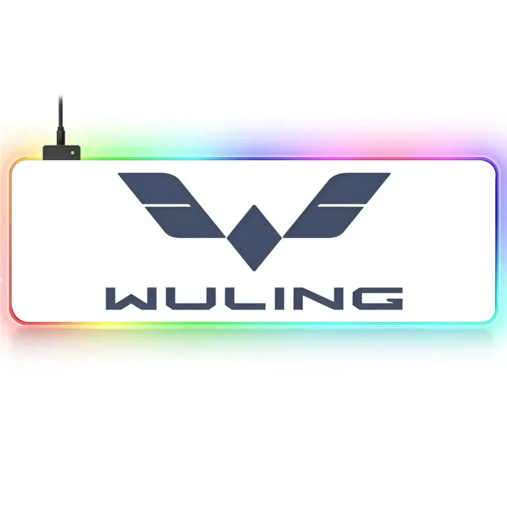 W-Wuling Logo Motors Mouse Pad, RGB Grande Gaming Mouse Pad, Base de borracha antiderrapante, Extra grande, Luminous LED Mouse Pad