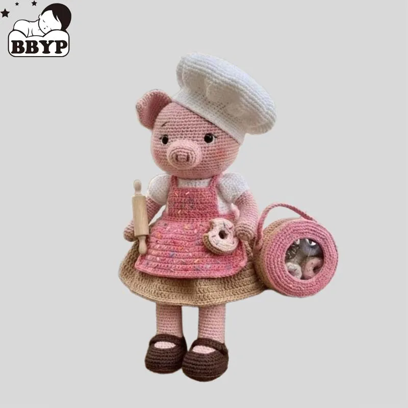 Handmade Crochet Doll Knitted Donut Baker Piglet dolls Crochet Dolls For Home Accessories Craft Toy Ornaments Finished Dolls