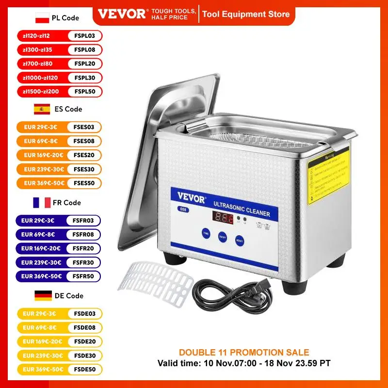 VEVOR 0.8L 2L 3L 6L 15L Ultrasonic Cleaner Lave-Dishes Portable Washing Machine Diswasher Ultrasound Home Appliances