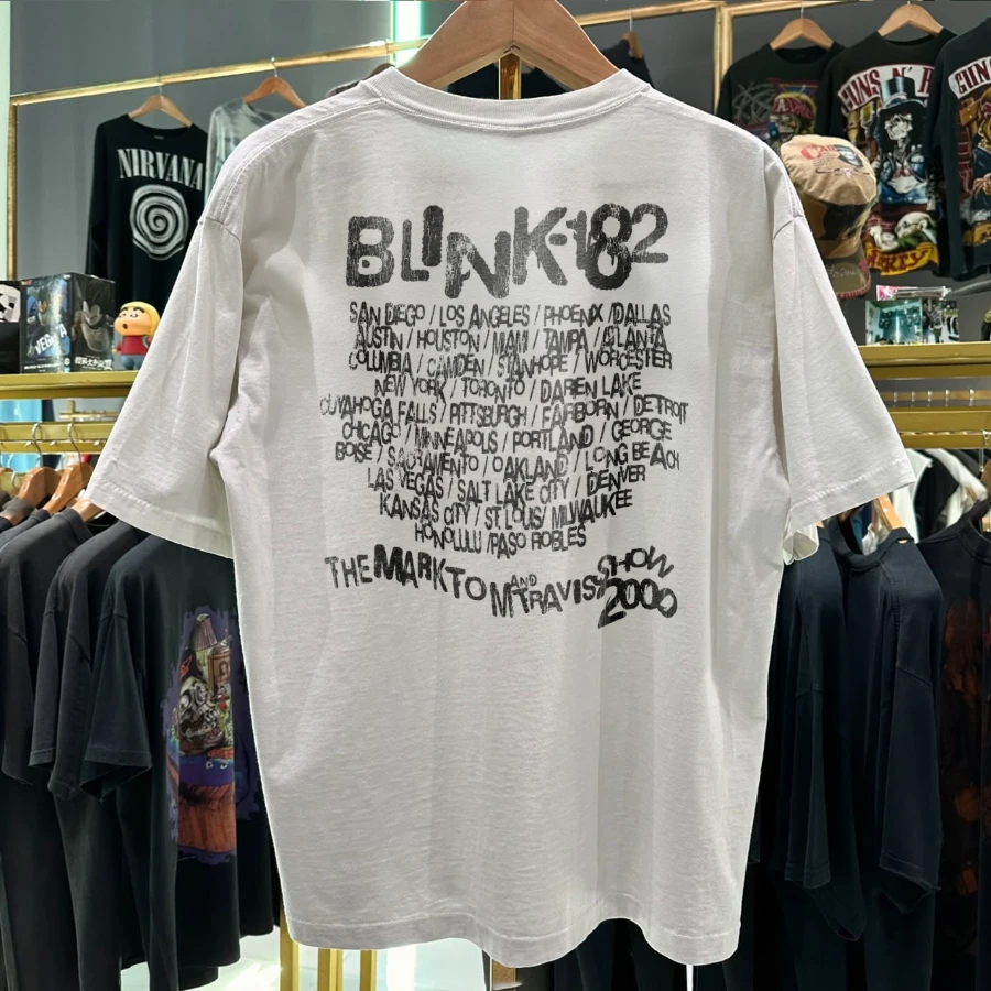 Y2K The Mark, Tom & Travis Show B182 Tour Rare Washed White T-Shirt Summer Cotton Print Casual Sports Short Sleeve  Streetwear